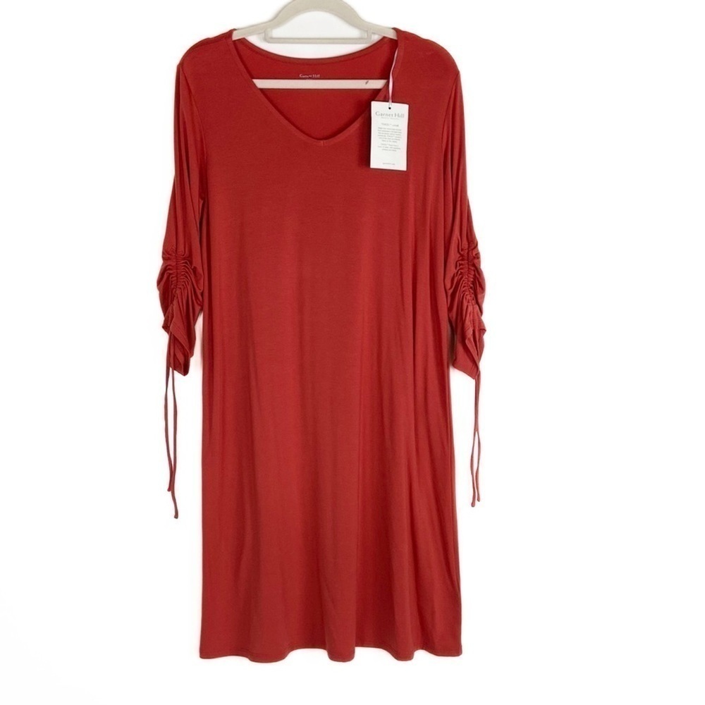 NEW Garnett Hill V-Neck Short Sleeve Orange Pullover T-Shirt Midi Dress